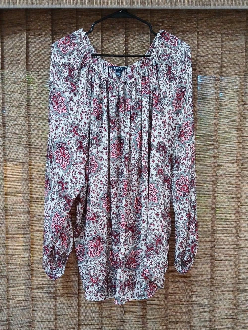 Chaps Cream Tunic with Red Paisley Print
